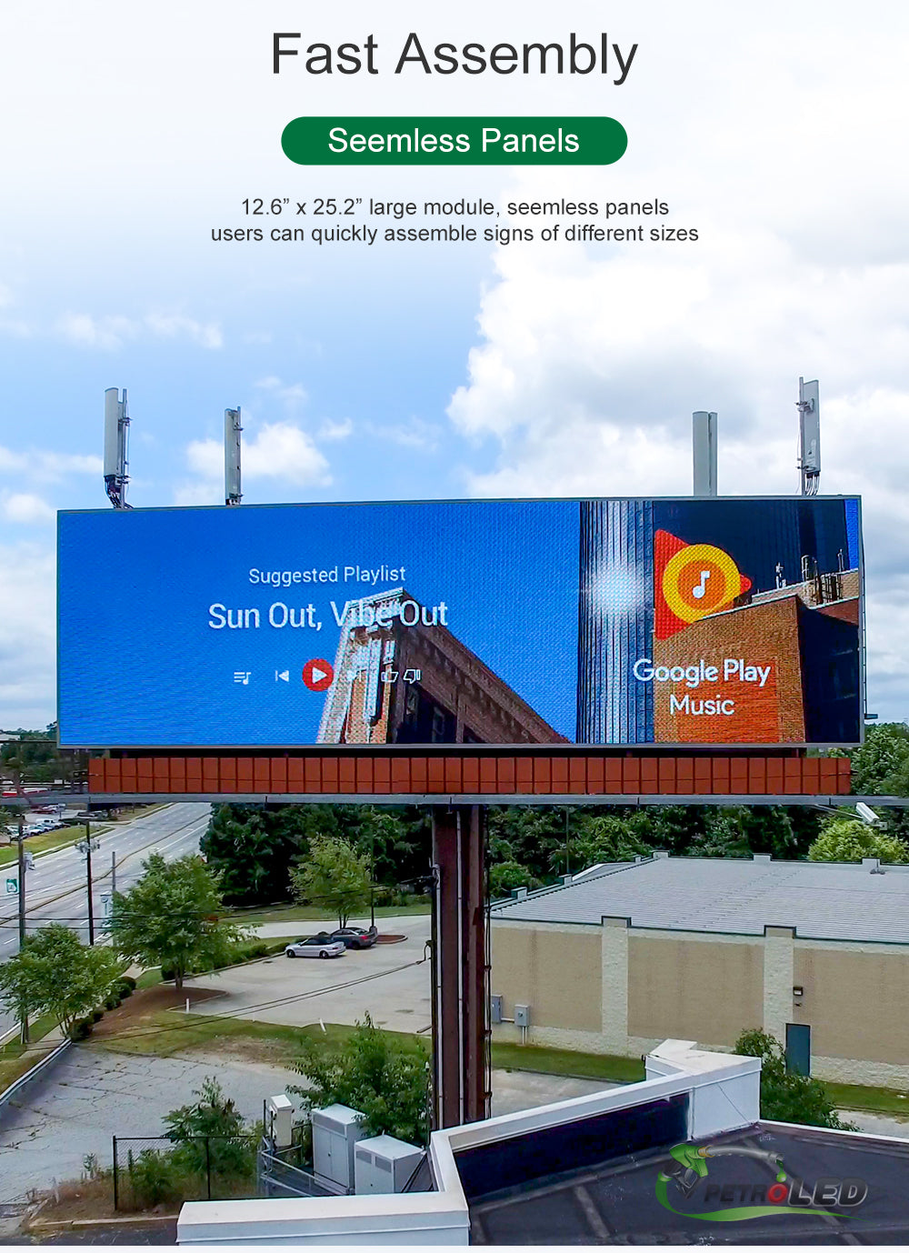 Outdoor Full Color LED Programmable Sign - Front Access - Single Sided - 6mm- 50" x 151" - 5 Year Warranty