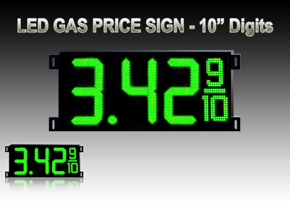 Gas Price LED Sign (Digital) 10" Green with 3 Large Digits & fraction digit - 5 Year Warranty