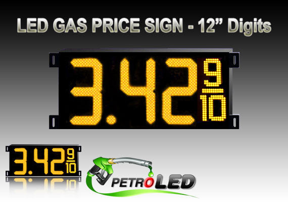Gas Price LED Sign (Digital) 12" Amber (Yellow) with 3 Large Digits & fraction digits - 5 Year Warranty