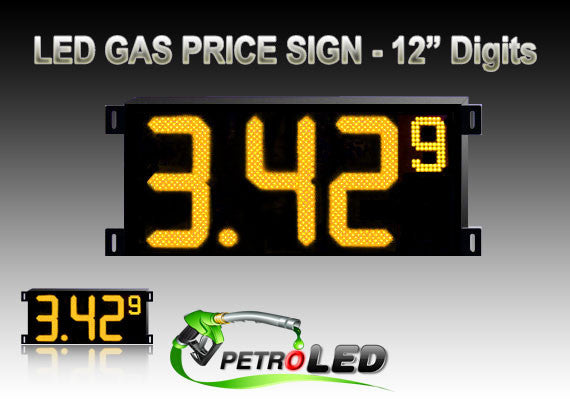 Gas Price LED Sign (Digital) 12" Amber (Yellow) with 3 Large Digits & 1 small digit - 5 Year Warranty