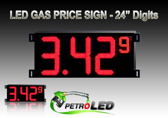 Gas Price LED Sign (Digital) 24" Red with 3 Large Digits & 1 small digit - 5 Year Warranty