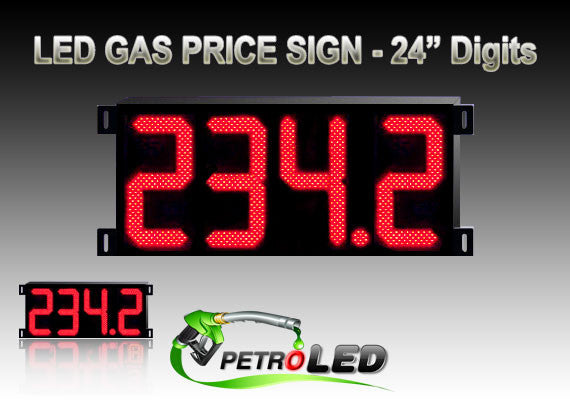 Gas Price LED Sign (Digital) 24" Red with 4 Large Digits - 5 Year Warranty