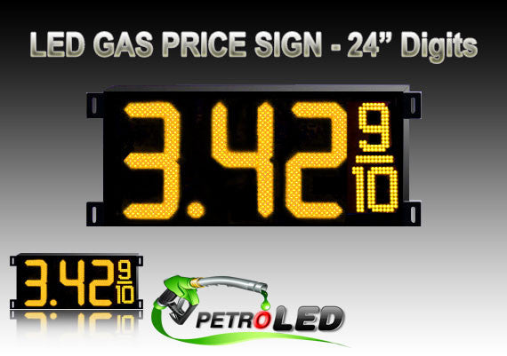 Gas Price LED Sign (Digital) 24" Amber (Yellow) with 3 Large Digits & fraction digits - 5 Year Warranty