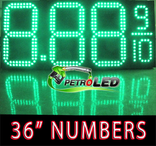 Gas Price LED Sign (Digital) 36" Tall Digits for Truck Stops - Green with 3 Large Digits & fraction digits - 5 Year Warranty