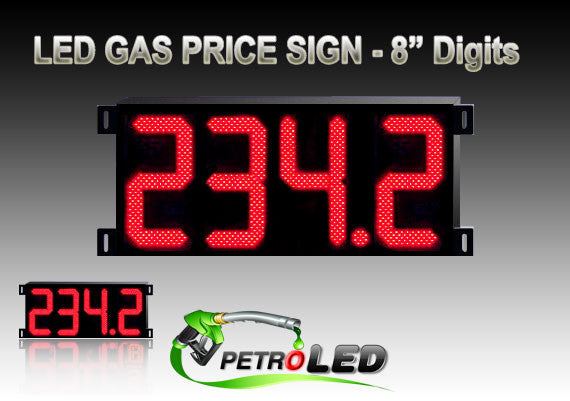Gas Price LED Sign (Digital) 8" Red with 4 Large Digits - 5 Year Warranty