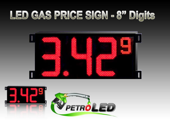 Gas Price LED Sign (Digital) 8" Red with 3 Large Digits & 1 small digit - 5 Year Warranty