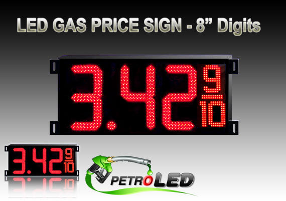 Gas Price LED Sign (Digital) 8" Red with 3 Large Digits & fraction digits - 5 Year Warranty
