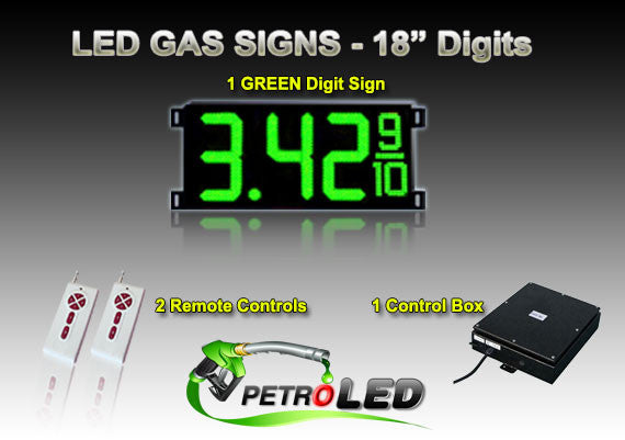 18 Inch Digits - LED Gas sign package - 1 Green Digital Price Gasoline LED SIGNS - Complete Package w/ RF Remote Control - 47"x22"