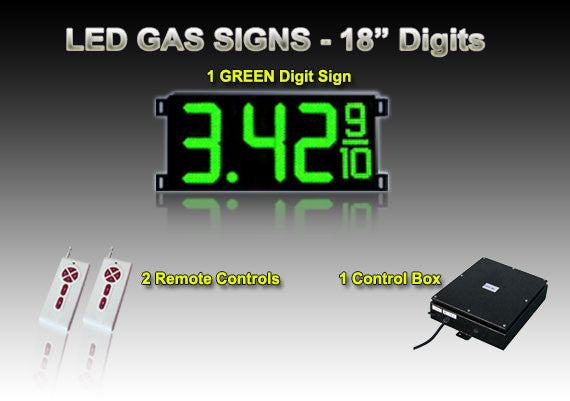 18 Inch Digits - LED Gas sign package - 1 Green Digital Price Gas LED SIGNS - Complete Package w/ RF Remote Control - 47"x22"