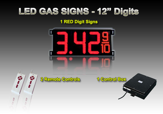 12 Inch Digits - LED Gas sign package - 1 Red Digital Price Gasoline LED SIGNS - 5 Year Warranty - Complete Package w/ RF Remote Control -  33"x15"