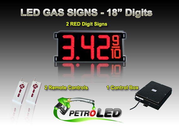 18 Inch Digits - LED Gas sign package - 1 Red Digital Price Gasoline LED SIGNS - Complete Package w/ RF Remote Control - 47"x22"