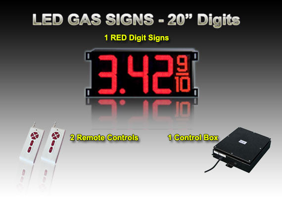 20 Inch Digits - LED Gas sign package - 1 Red Digital Price Gasoline LED SIGNS - Complete Package w/ RF Remote Control -  57"x24"