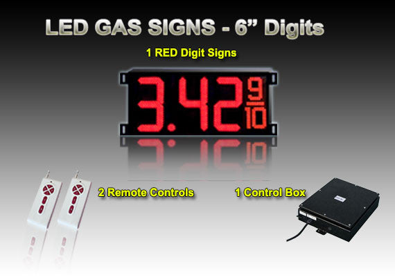 6 inch Digits - LED Gas sign package - 1 Red Digital Price Gas LED SIGNS - Complete Package w/ RF Remote Control - 20"x9"