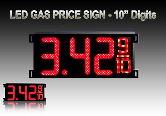 Gas Price LED Sign (Digital)  10" Red with 3 Large Digit & fraction digits - 5 Year Warranty