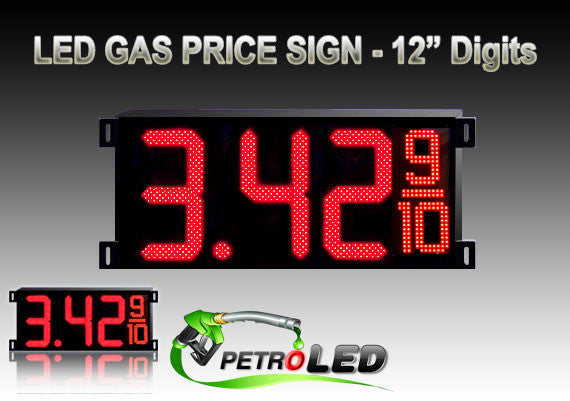 Gas Price LED Sign (Digital)  12" Red with 3 Large Digits & fraction digits - 5 Year Warranty