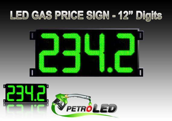 Gas Price LED Sign (Digital)  12" Green with 4 Large Digits - 5 Year Warranty