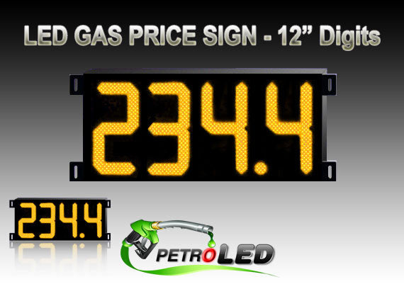 Gas Price LED Sign (Digital)  12" Amber (Yellow) with 4 Large Digits - 5 Year Warranty