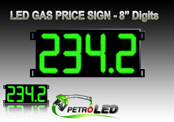 Letrero LED de precio del gas (digital) 8" verde con 4 dígitos grandes - 5 años de garantía