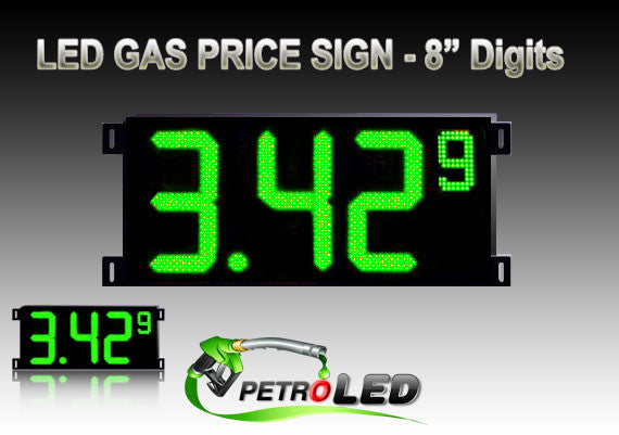 Letrero LED de precio del gas (digital) 8" verde con 3 dígitos grandes y 1 dígito pequeño - 5 años de garantía
