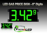 Letrero LED de precio del gas (digital) 8" verde con 3 dígitos grandes y 1 dígito pequeño - 5 años de garantía