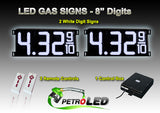 8 Inch Digits - LED Gas Price signs - 2 White Digital Price Gas LED SIGNS - Complete Package w/ RF Remote Control - 26"x11"