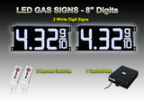 8 Inch Digits - LED Gas Price signs - 2 White Digital Price Gas LED SIGNS - Complete Package w/ RF Remote Control - 26"x11"