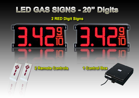 20 Inch Digits - LED Gas sign package - 2 Red Digital Price Gasoline LED SIGNS - Complete Package w/ RF Remote Control - 57"x24"