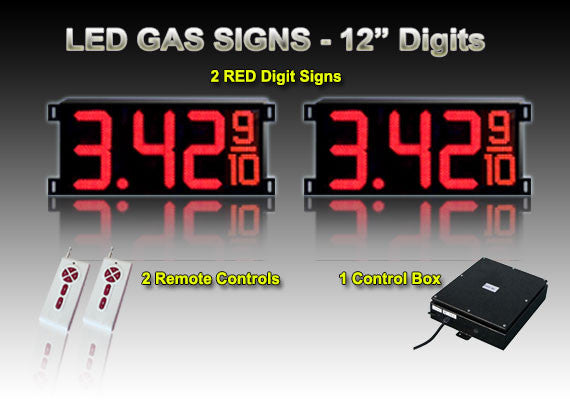 12 Inch Digits - LED Gas sign package - 2 Red Digital Price Gas LED SIGNS - 5 Year Warranty - Complete Package w/ RF Remote Control - 33"x15"