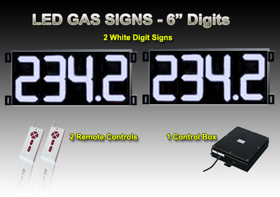 6 Inch Digits - LED Gas sign package - 2 White Digital Price Gasoline LED SIGNS - Complete Package w/ RF Remote Control - 9"x21"