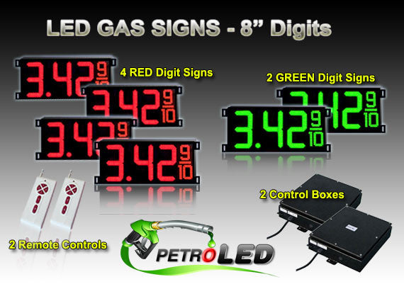 8 Inch Digits - LED Gas Price signs - 4 Red & 2 Green Digital Price Gasoline LED SIGNS - Complete Package w/ RF Remote Control - 26"x11"