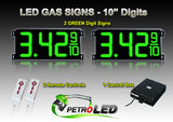 10 Inch Digits - LED Gas sign package - 2 Green Digital Price Gasoline LED SIGNS - Complete Package w/ RF Remote Control -  28"x13"