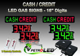 CASH / CREDIT LED Digital Gas Price Changer package - CASH / CREDIT signs (2) & 16 Inch Digits  - 2 Red & 2 Green Digital Price Gasoline LED SIGNS - Complete Package w/ RF Remote Control - 42"x19"
