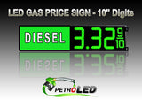 10" DIESEL Gas Price LED Sign - Green LEDs with 3 Large Digits & fraction digits - Lighted Section to the left - 5 Year Warranty
