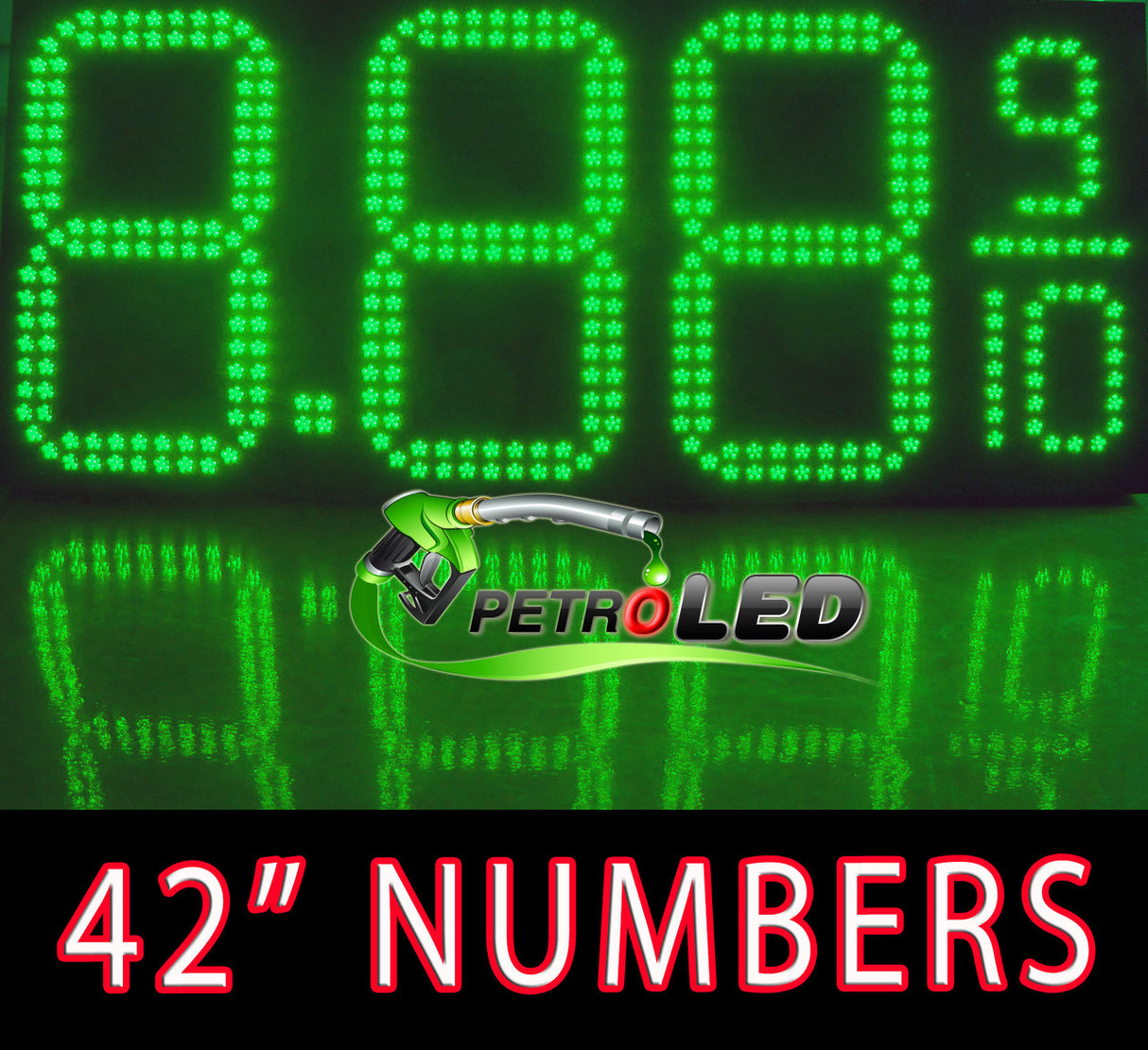 Gas Price LED Sign (Digital) 42" Tall Digits for Truck Stops - Green with 3 Large Digits & fraction digits - 5 Year Warranty