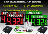 16 Inch Digits - LED Gas sign package - 2 Red (REGULAR) & 2 Green (DIESEL) Digital Price Gasoline LED SIGNS - Complete Package w/ RF Remote Control - 42"x30"