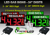 24 Inch Digits - LED Gas sign package - 2 Red (REGULAR) & 2 Green (DIESEL) Digital Price Gasoline LED SIGNS - Complete Package w/ RF Remote Control - 65"x38"
