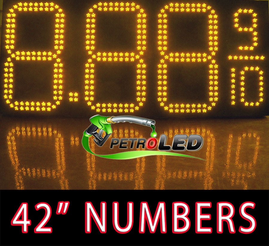 Gas Price LED Sign (Digital) 42" Tall Digits for Truck Stops - Amber (Yellow) with 3 Large Digits & fraction digits - 5 Year Warranty