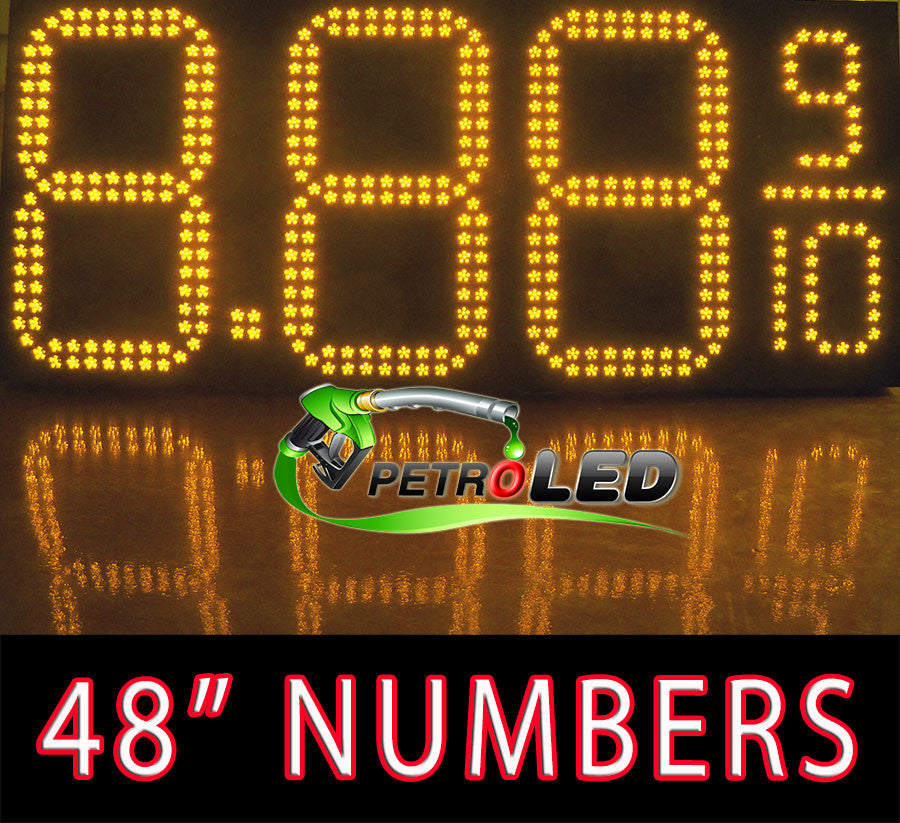 Gas Price LED Sign (Digital) 48" Tall Digits for Truck Stops - Yellow (Amber) with 3 Large Digits & fraction digits - 5 Year Warranty